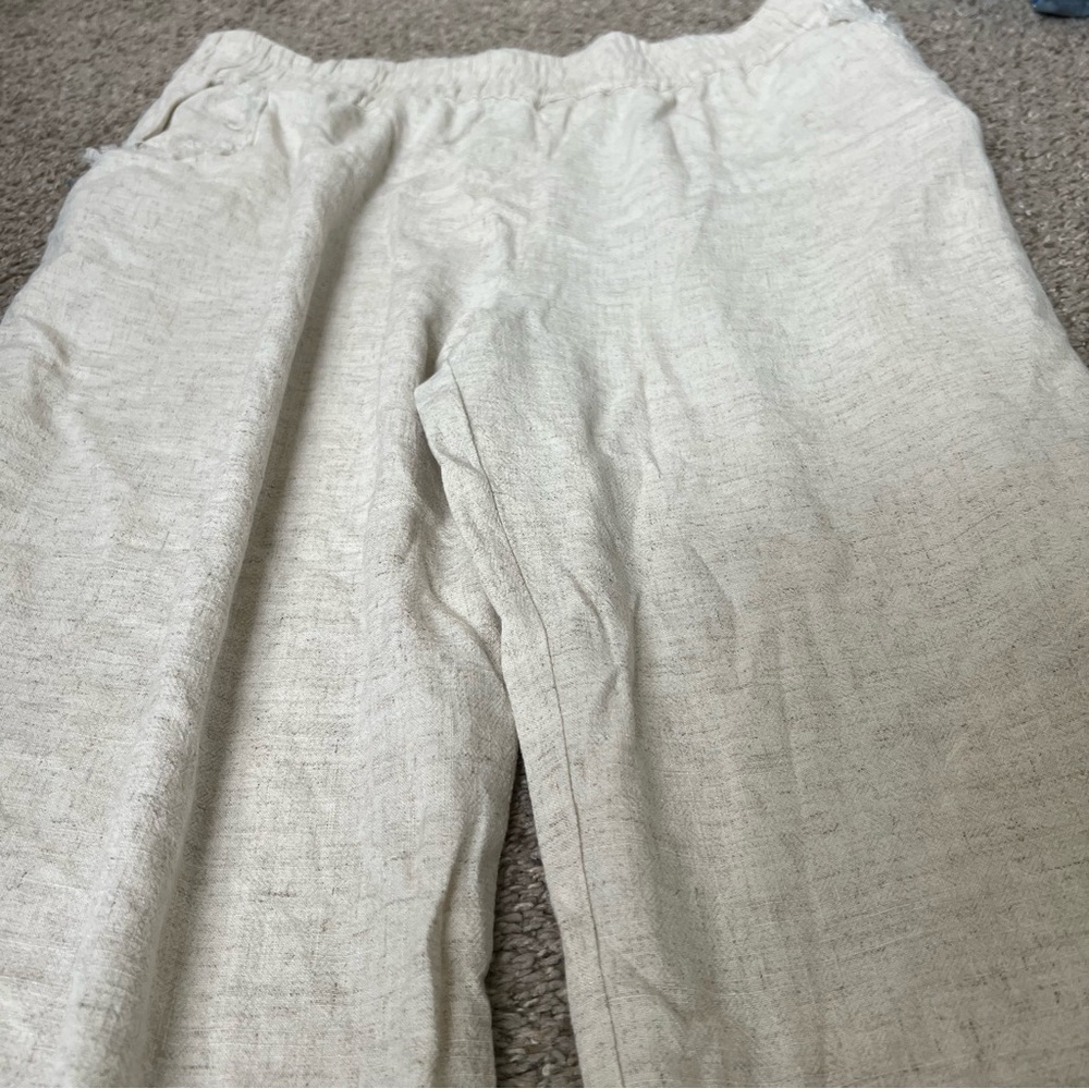 Umgee Lightweight Cream Linen-Look Pull-On Pants Size 1XL